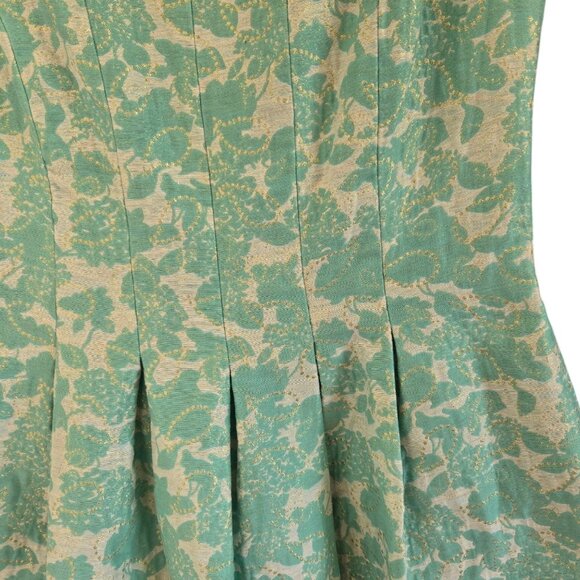 J Howard Fit & Flare Floral Jacquard Dress Sleeveless Aqua Ivory Gold Size 8 - Picture 7 of 10